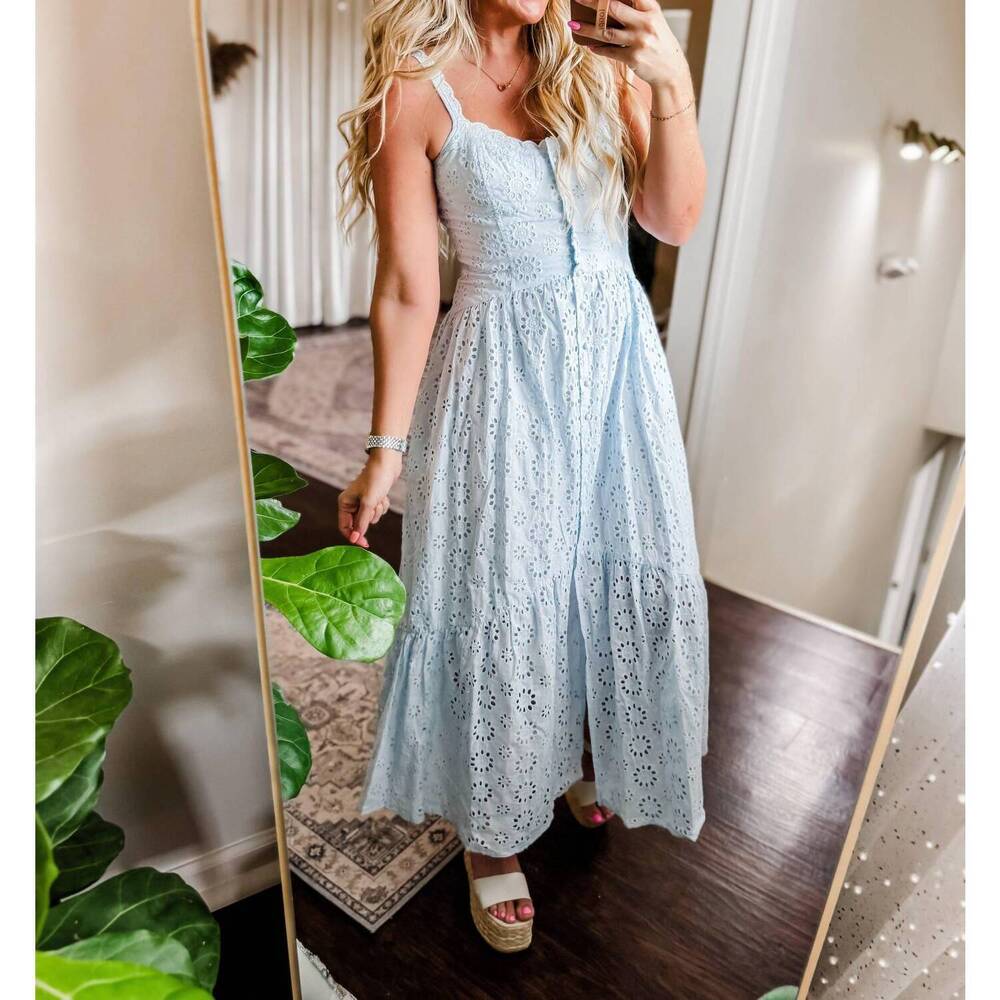 NEW IN-LOOM sweet breeze eyelet maxi dress in aqua blue